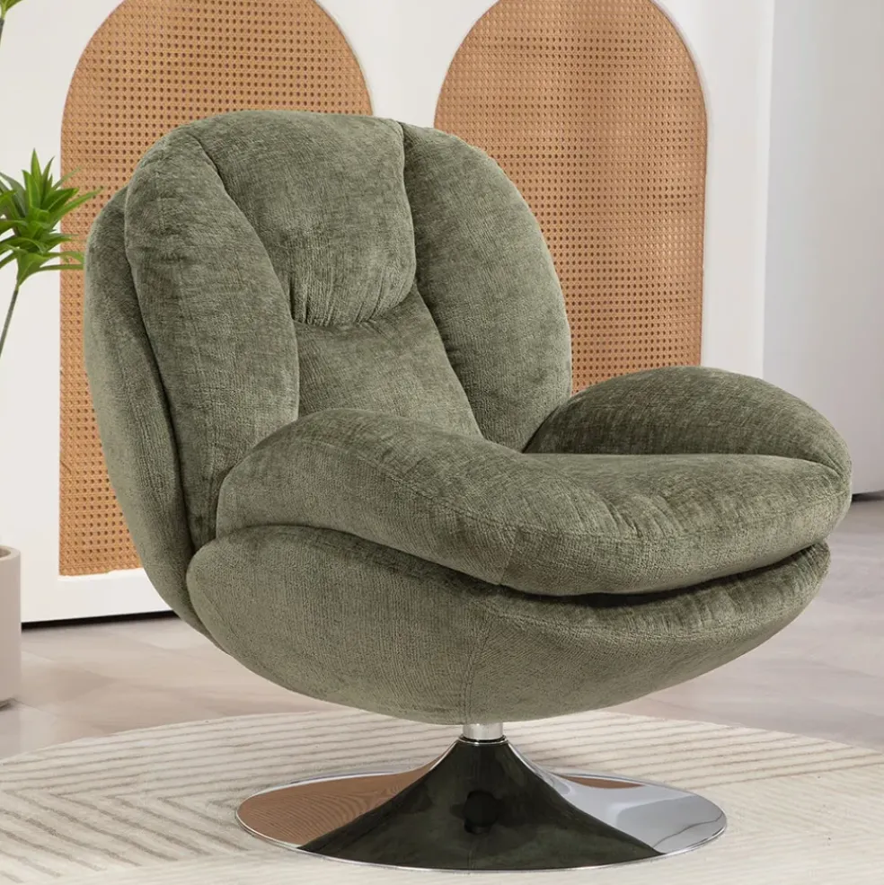 Fauteuil pivotant en velours kaki - Topi