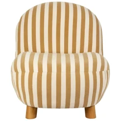 Fauteuil rayé en coton camel et bois d'hévéa - Belly
