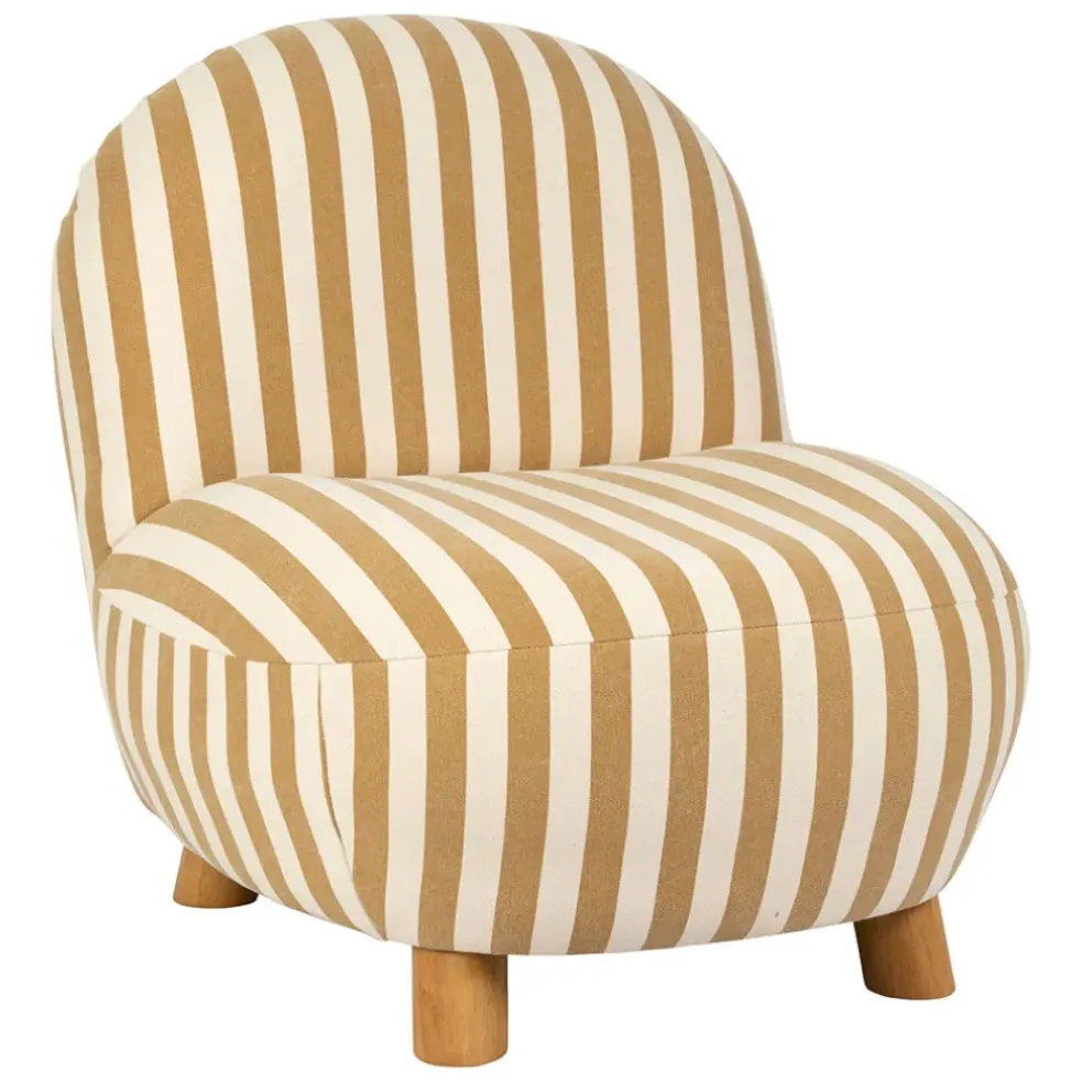 Fauteuil rayé en coton camel et bois d'hévéa - Belly