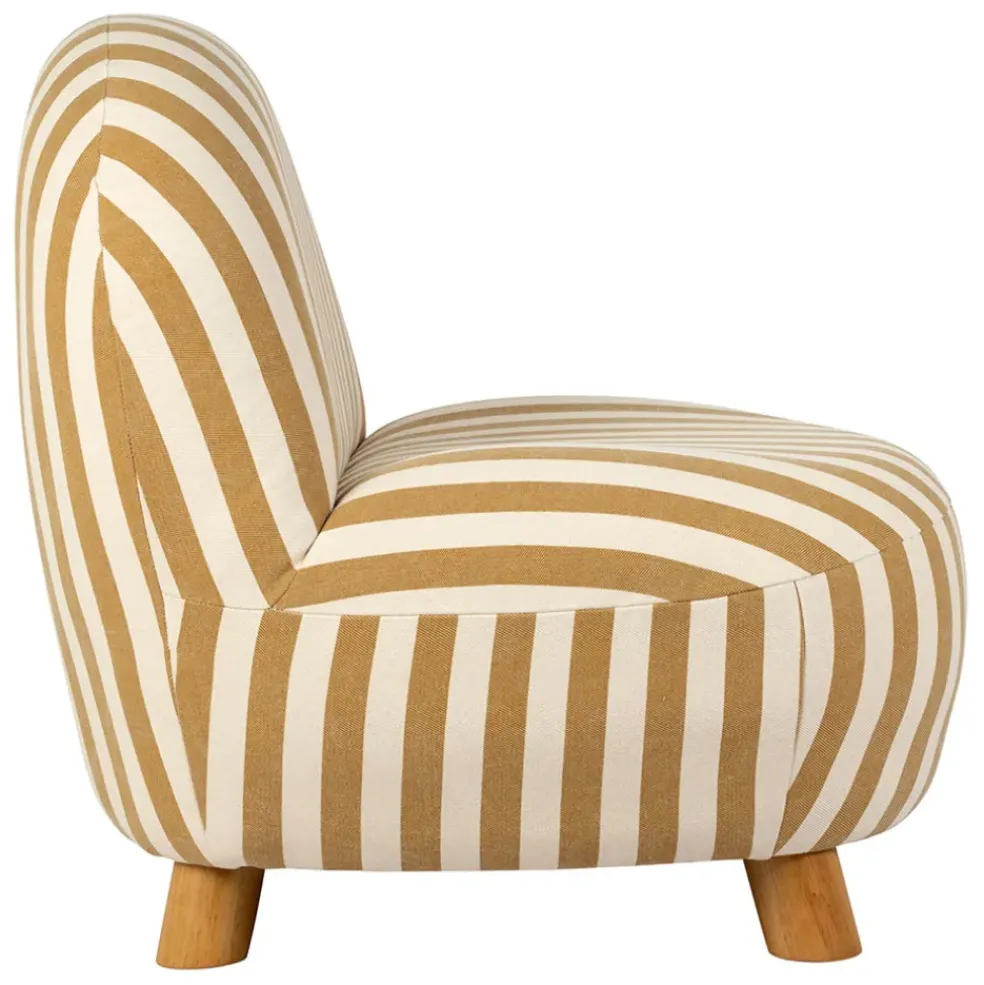 Fauteuil rayé en coton camel et bois d'hévéa - Belly