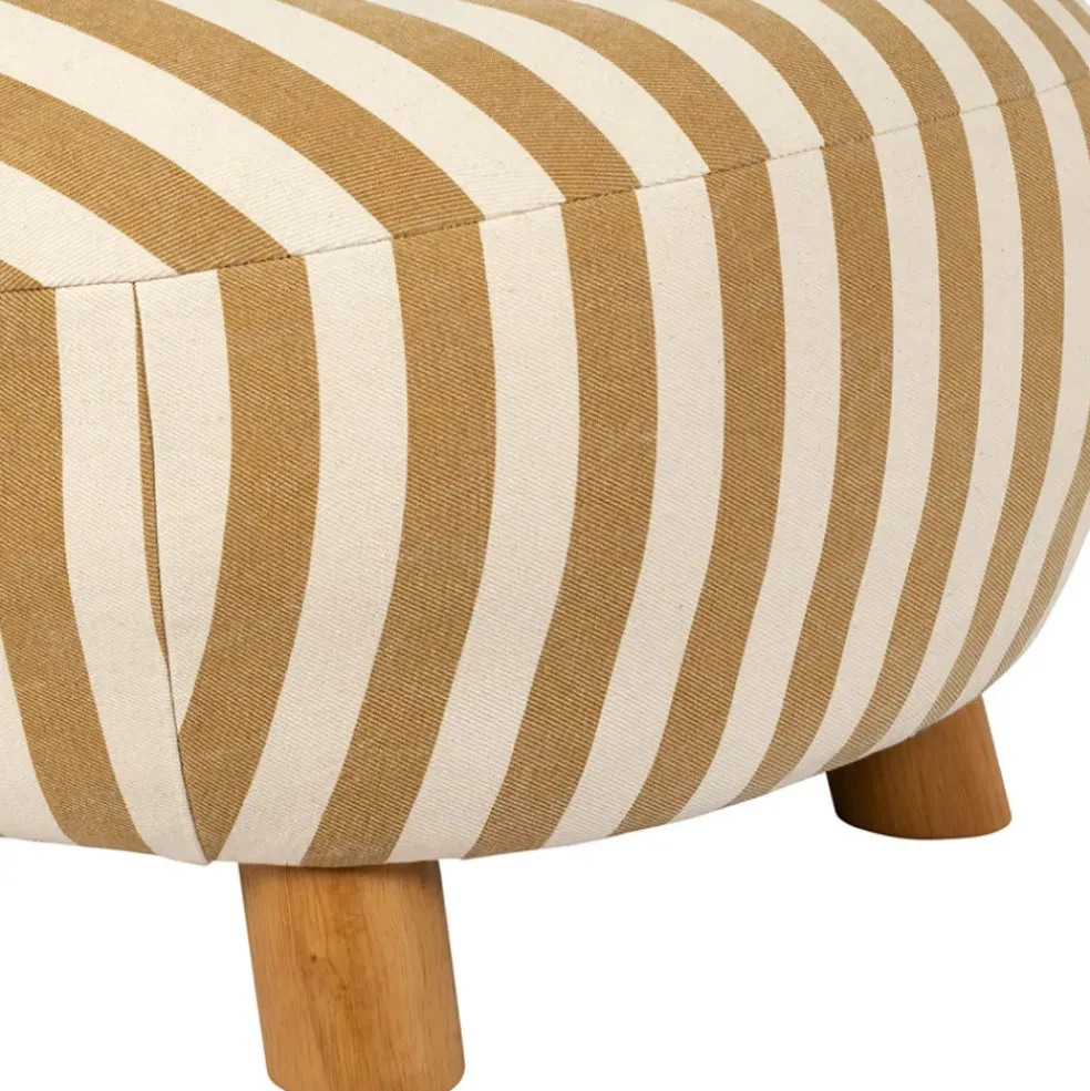 Fauteuil rayé en coton camel et bois d'hévéa - Belly