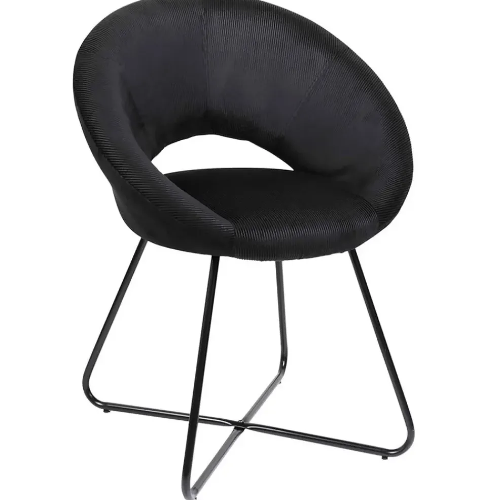 Fauteuil rond en velours cotele noir - Julia