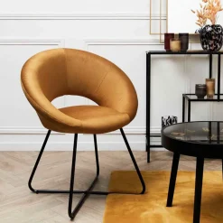 Fauteuil rond en velours côtelé ocre - Julia