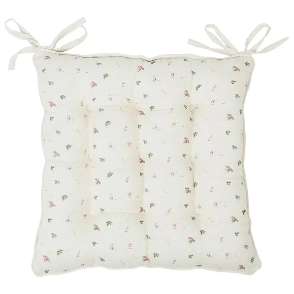 Galette chaise carrée p'tite fleur naturel 40x40cm en coton