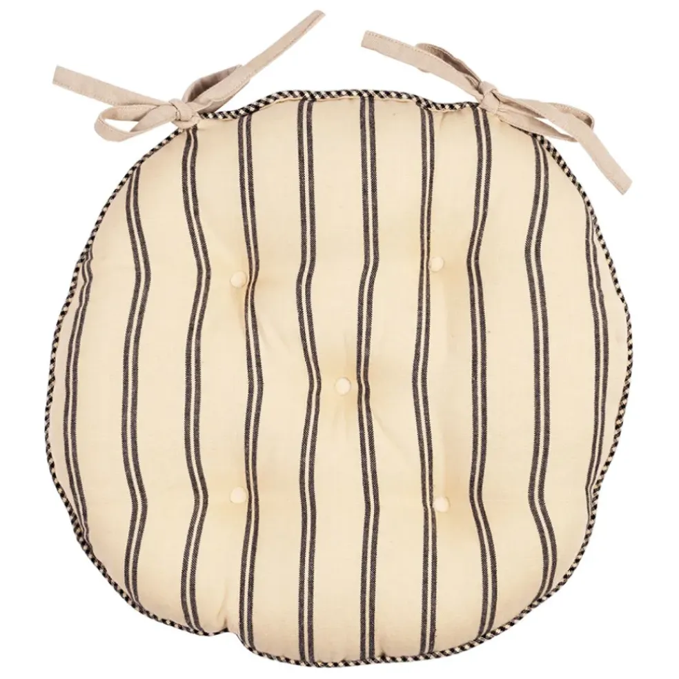 Galette chaise ronde en coton noir d40cm - Campagne
