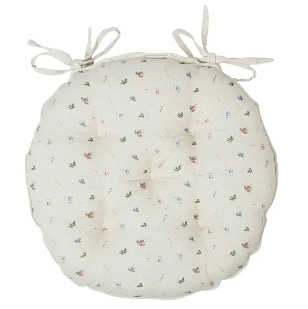Galette chaise ronde p'tite fleur naturel d40cm en coton