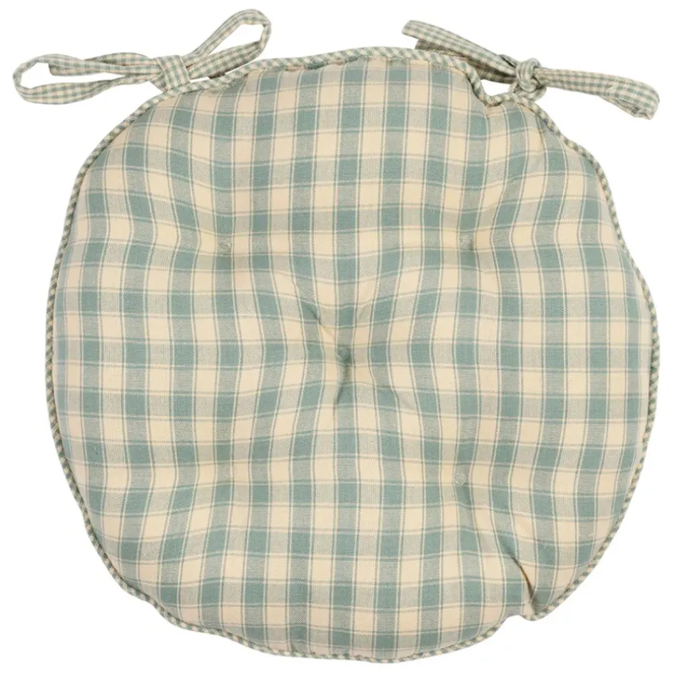Galette de chaise ronde en coton vichy sauge d40cm - Campagne