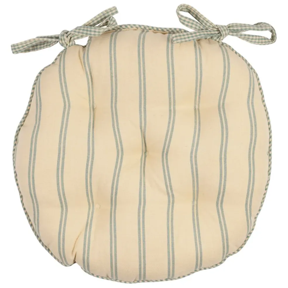 Galette de chaise ronde en coton vichy sauge d40cm - Campagne