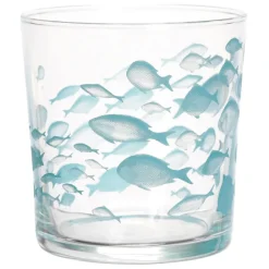 Gobelet banc de poissons turquoise en verre