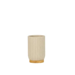 Gobelet salle de bain en bois et beige