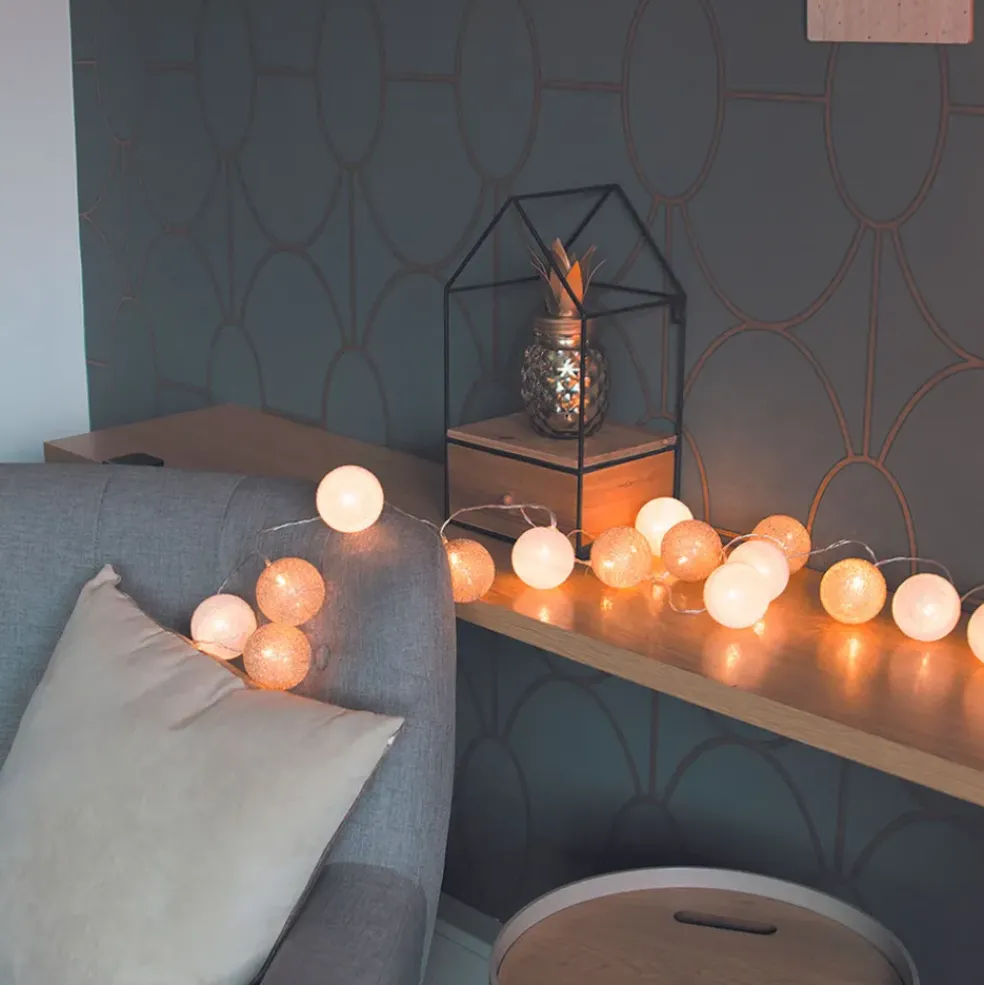 Guirlande boule blanc et or 20 leds