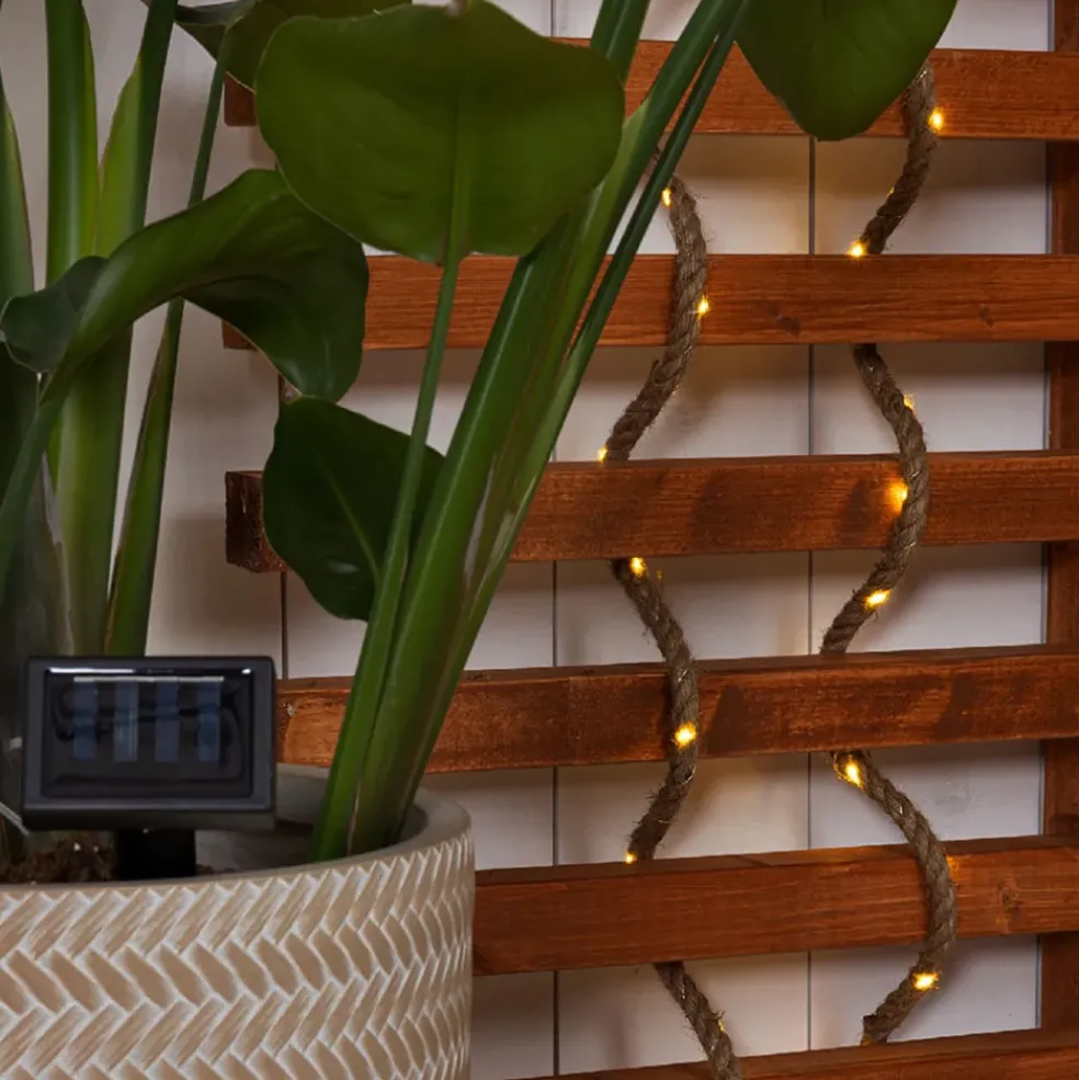 Guirlande solaire câble en jute naturel 5m