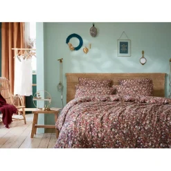 Housse de couette en gaze de coton imprimée camel 240x220cm - Capucine