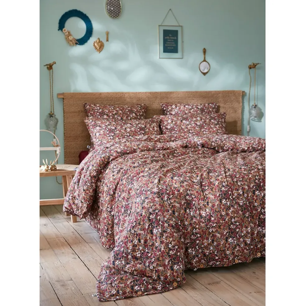 Housse de couette en gaze de coton imprimée camel 260x240cm - Capucine