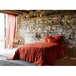 Housse de couette en lin lavé paprika 240x220cm - Soline