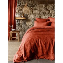 Housse de couette en lin lavé paprika 260x240cm - Soline