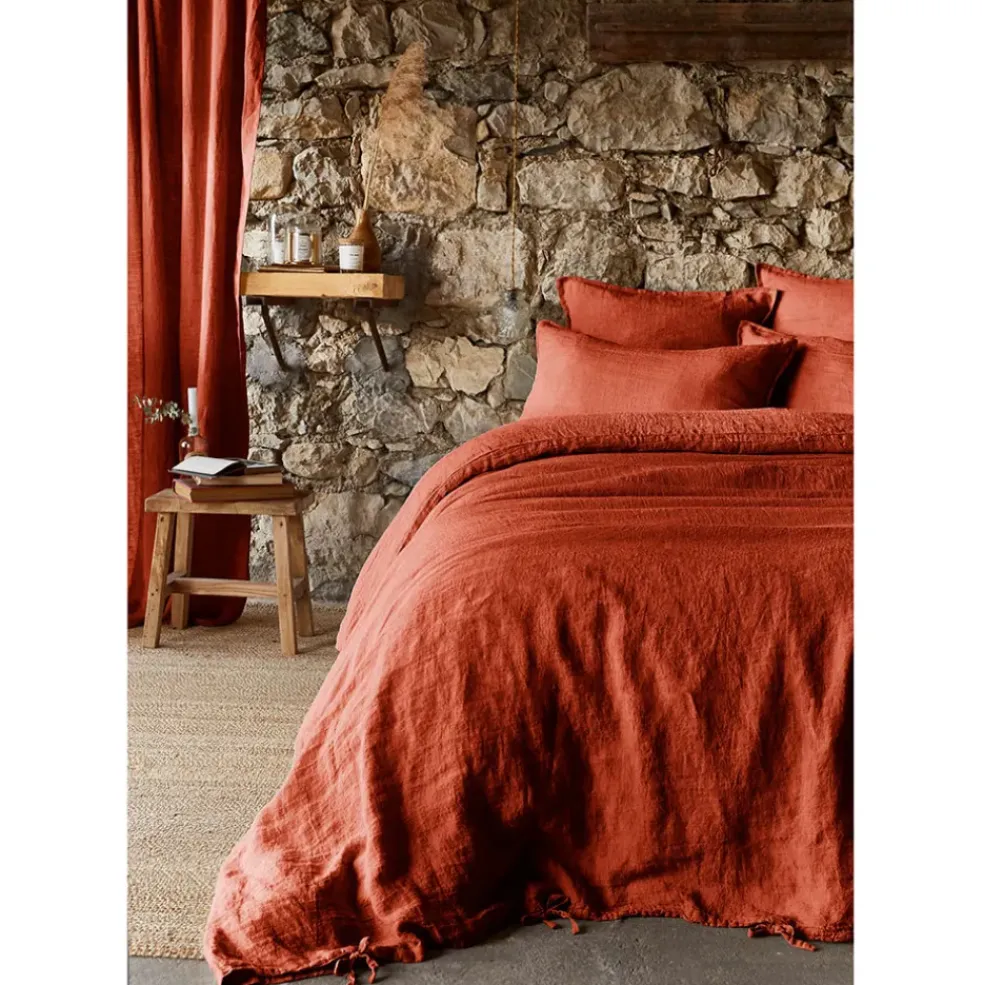 Housse de couette en lin lavé paprika 260x240cm - Soline