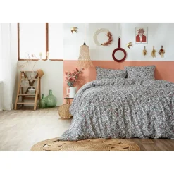 Housse de couette 240x220 cm et 2 taies d'oreiller 60x60cm en coton imprimé fleurs - Malia