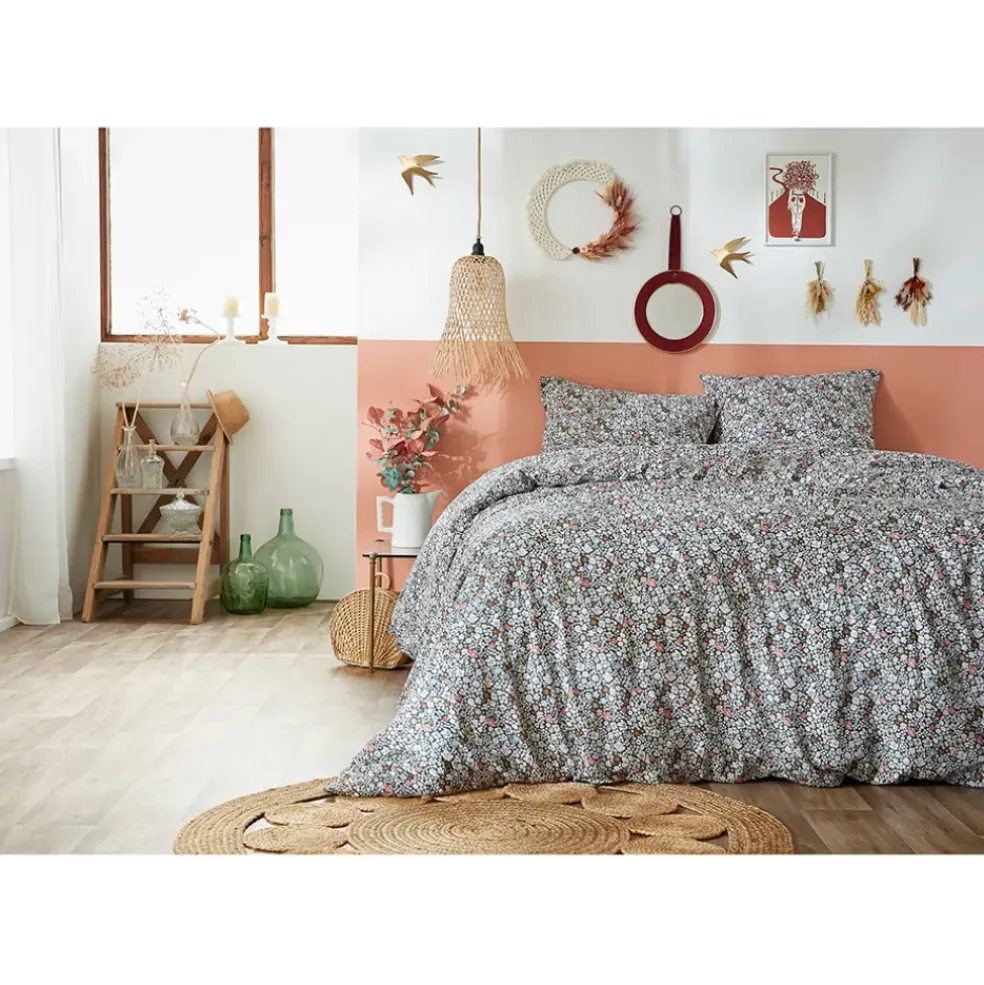 Housse de couette 240x220 cm et 2 taies d'oreiller 60x60cm en coton imprimé fleurs - Malia