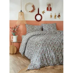 Housse de couette 240x220 cm et 2 taies d'oreiller 60x60cm en coton imprimé fleurs - Malia