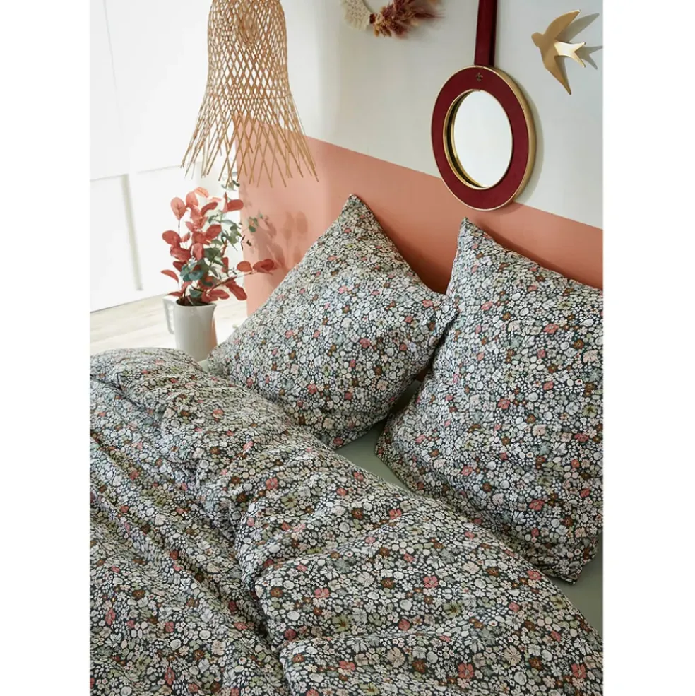 Housse de couette 240x220 cm et 2 taies d'oreiller 60x60cm en coton imprimé fleurs - Malia