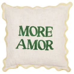 Housse de coussin brodé " More Amor"' en coton écru et vert 45x45cm - Lumi