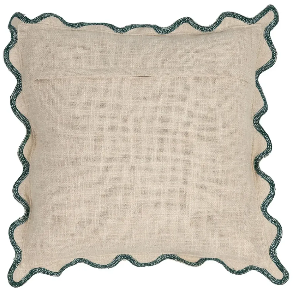 Housse de coussin brodée dolce vita en coton beige et émeraude 45x45cm - Lumi