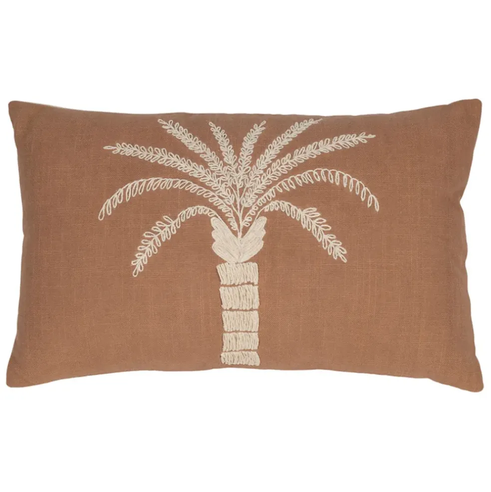 Housse de coussin brodée en coton terracotta 50x30cm - Nomadea