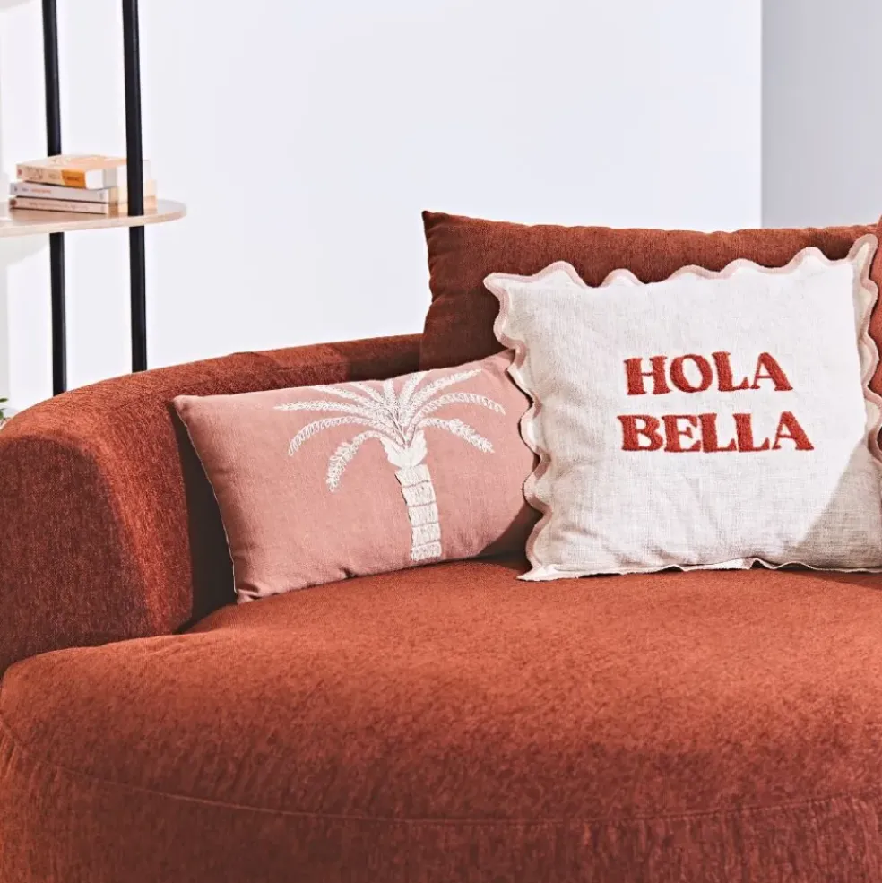 Housse de coussin brodée en coton terracotta 50x30cm - Nomadea