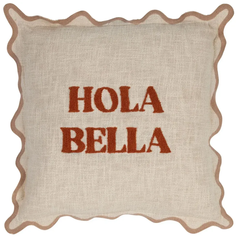 Housse de coussin brodée hola Bella en coton terracotta 45x45cm - Lumi