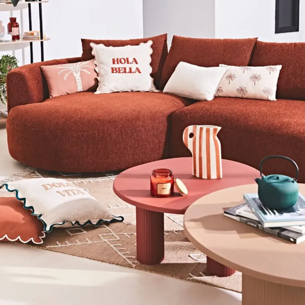 Housse de coussin brodée hola Bella en coton terracotta 45x45cm - Lumi
