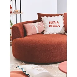 Housse de coussin brodée hola Bella en coton terracotta 45x45cm - Lumi