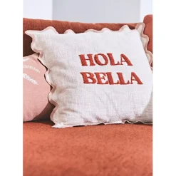 Housse de coussin brodée hola Bella en coton terracotta 45x45cm - Lumi
