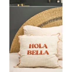 Housse de coussin brodée hola Bella en coton terracotta 45x45cm - Lumi