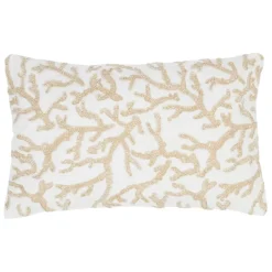 Housse de coussin coton motif coreil blanc et beige 50x30cm - estran