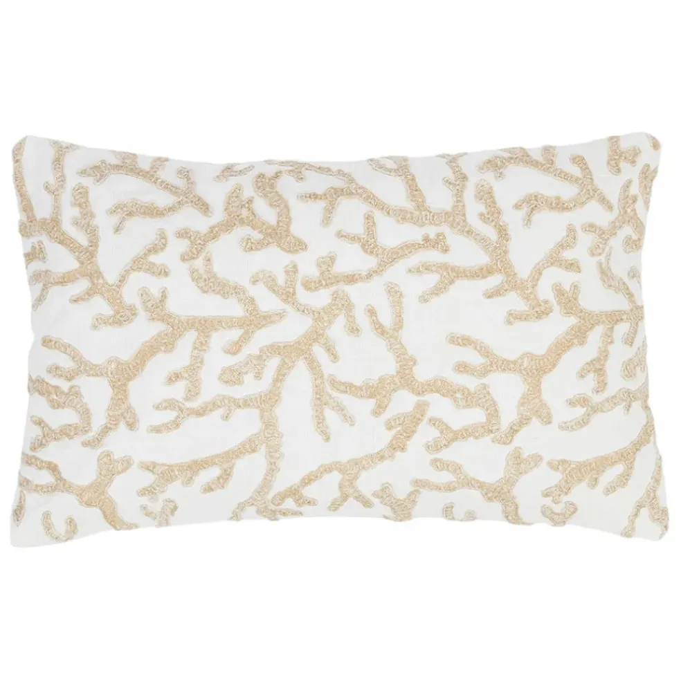 Housse de coussin coton motif coreil blanc et beige 50x30cm - estran