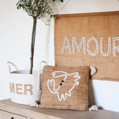 Housse de coussin Crabe en corde et jute naturel blanc 45x45cm - Eté A La Mer