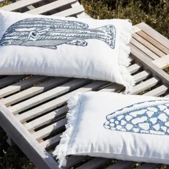 Housse de coussin en coton poisson bleu marine 50x30cm - Bord De Mer