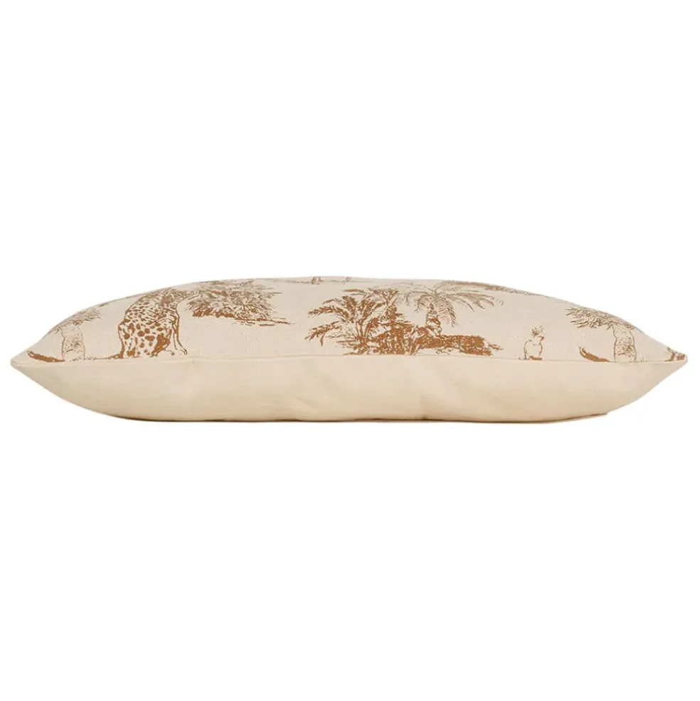 Housse de coussin en coton écru et palmiers camel 50x30cm - Mocoa