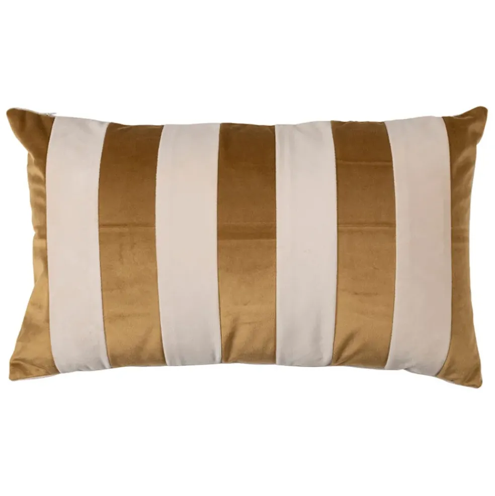 Housse de coussin en velours rayé camel et nude 50x30cm - Klosen