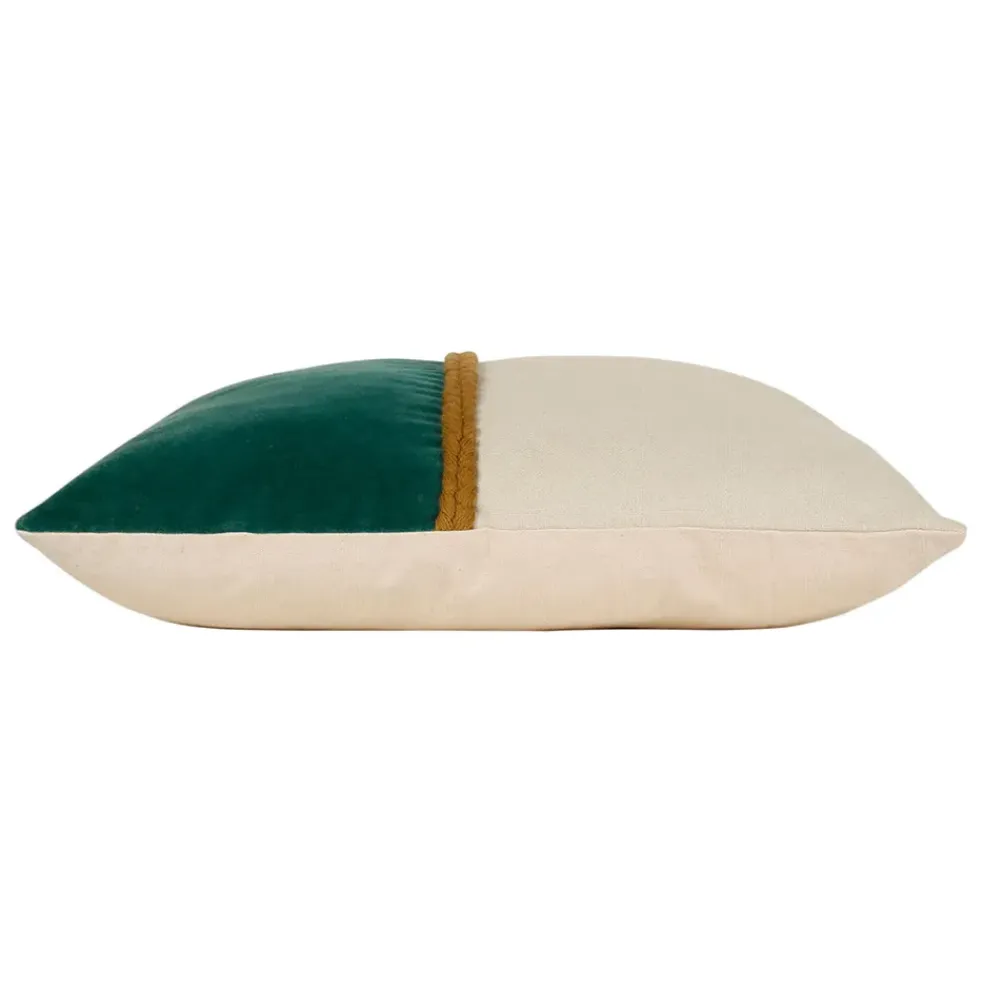 Housse de coussin en velours coton émeraude et écru 45x45cm - Neo