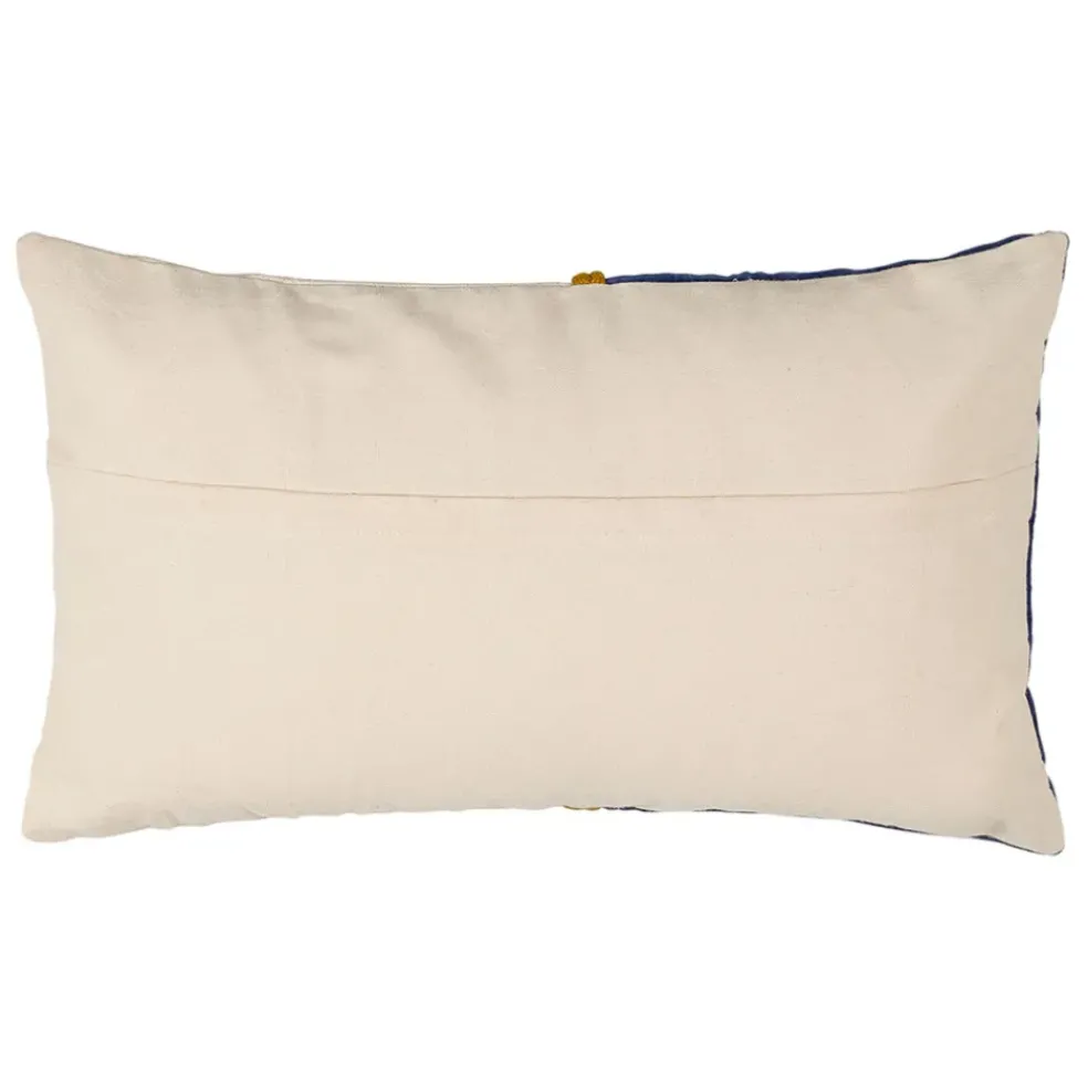 Housse de coussin en velours coton indigo et écru 50x30cm - Neo