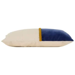 Housse de coussin en velours coton indigo et écru 50x30cm - Neo