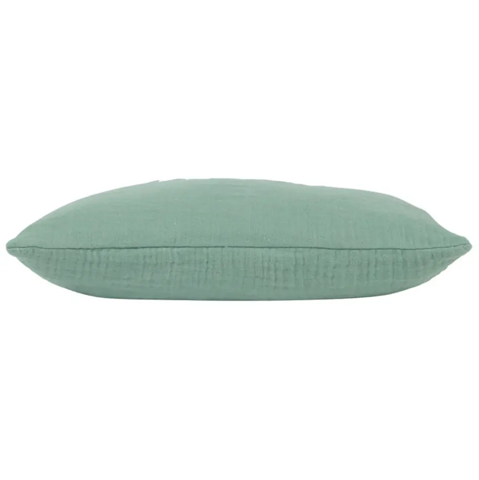 Housse de coussin famille en gaze de coton sauge 50x35cm