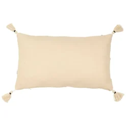 Housse de coussin rectangulaire visage brodée écru, brun et noir 50x30cm - terre brulée