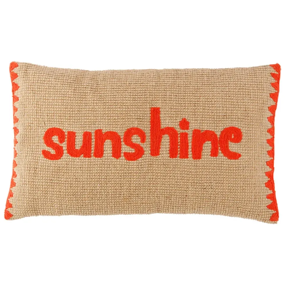 Housse de coussin sunshine en coton et jute naturel corail 50x30cm - Seguia