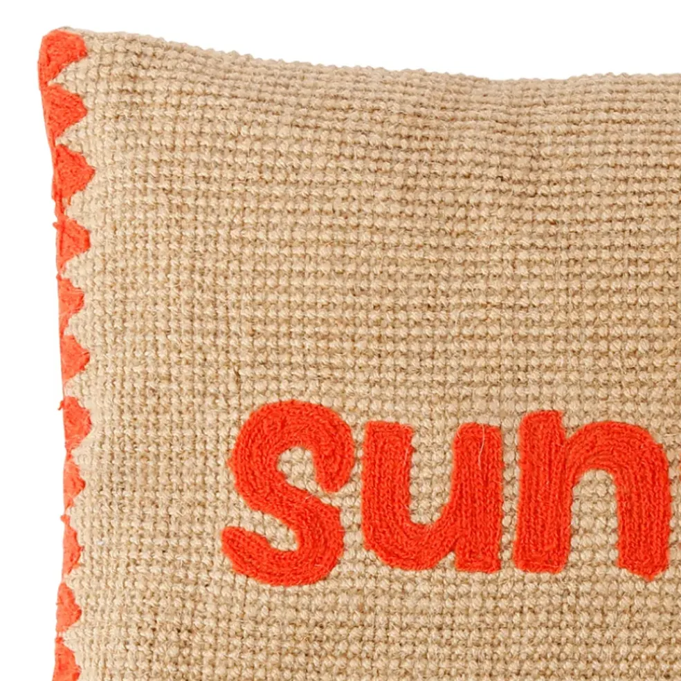 Housse de coussin sunshine en coton et jute naturel corail 50x30cm - Seguia