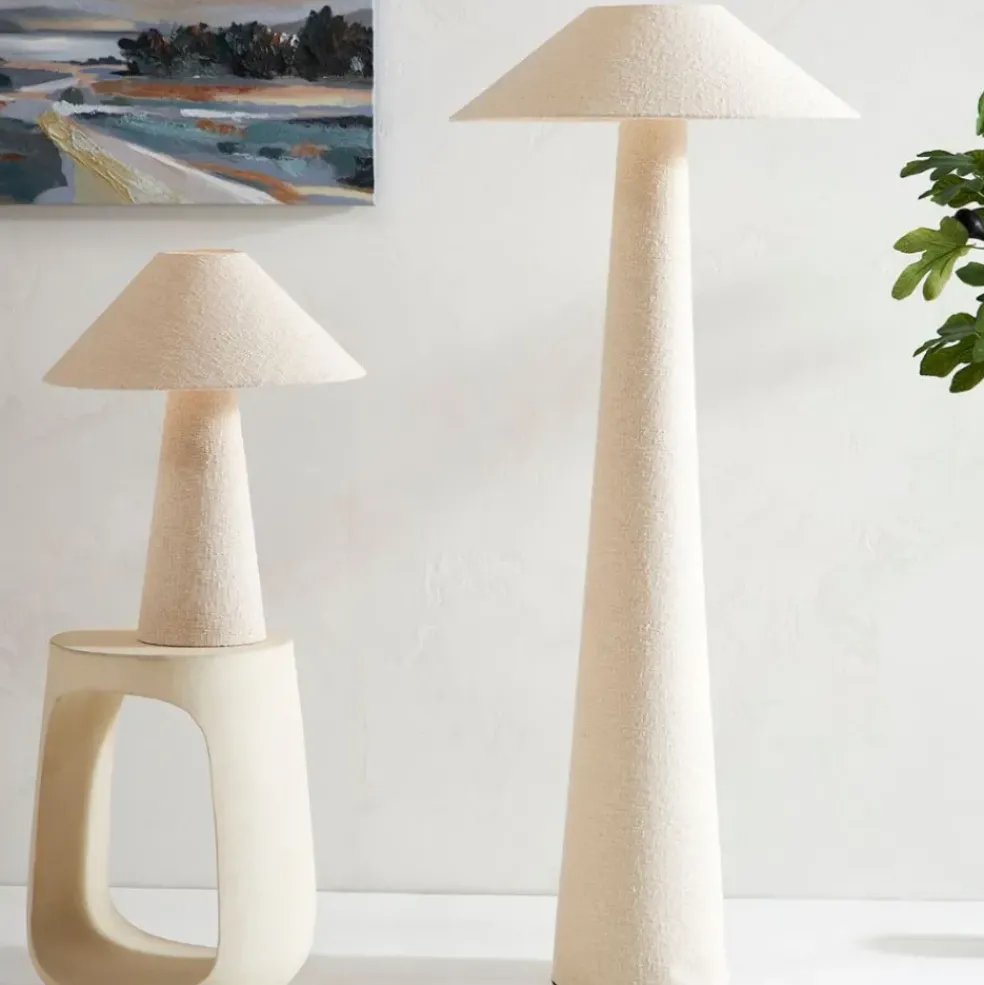 Lampadaire en fer et coton blanc cassé h120cm - Calypsa