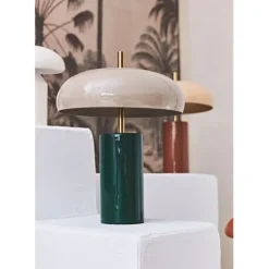 Lampe champignon en fer émeraude et écru h40cm - Arty