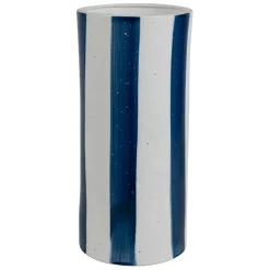 Lampe cylindre en porcelaine rayée indigo et blanc h28cm - Alaria